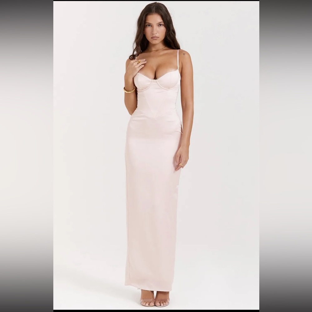 HOUSE OF CB 'Stefania' Soft Peach Corset Maxi Dress M PLUS